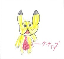 黄色いキャラクターがケチャップを持っているイラスト