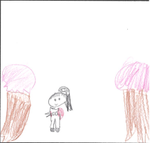 ランドセルを背負った女の子と桜のイラスト